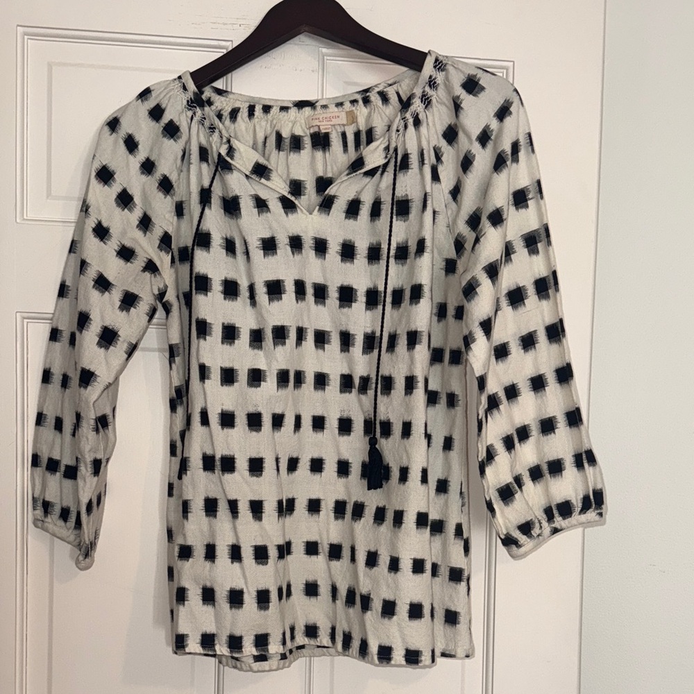 Pink Chicken Black and White Checkered Blouse